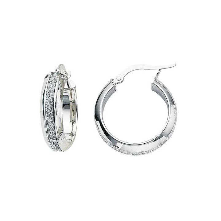 Greg Anthony Glitter Gold Hoop Earrings Lg 14K White Gold - Trustmark Jewelers - Earrings