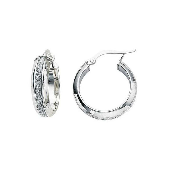 Greg Anthony Glitter Gold Hoop Earrings Lg 14K White Gold - Trustmark Jewelers - Earrings