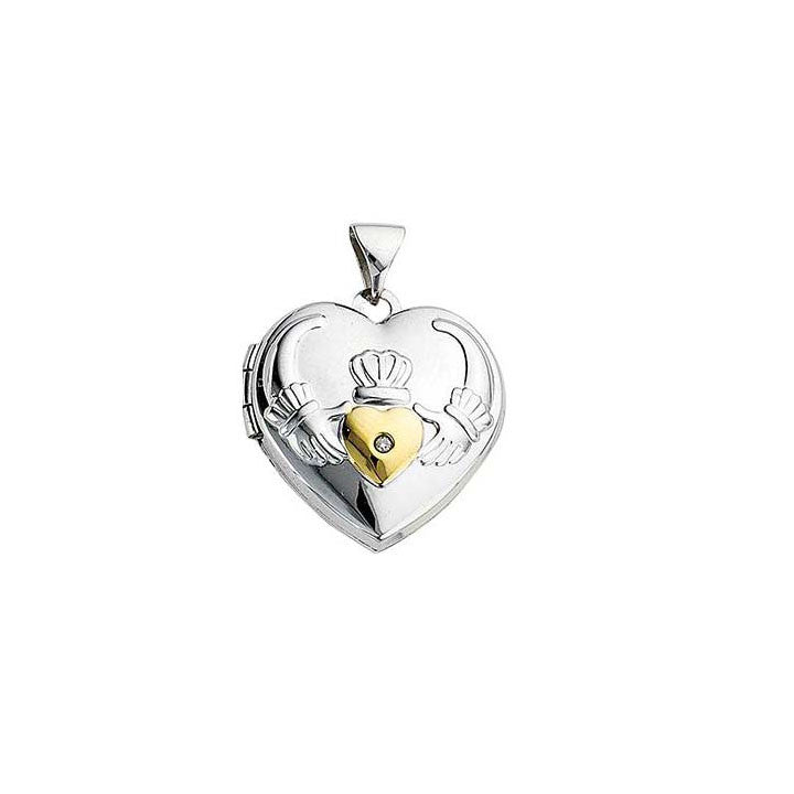 Cleona: Claddagh Locket with Genuine Diamond Accent 925 Sterling Silver - Trustmark Jewelers - Pendants and Necklaces