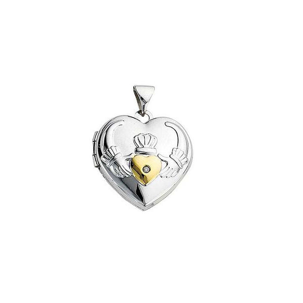 Cleona: Claddagh Locket with Genuine Diamond Accent 925 Sterling Silver - Trustmark Jewelers - Pendants and Necklaces