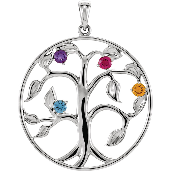 Custom Design Family Tree of Life Pendant Gold, Silver, or Platinum 4 Stone - Trustmark Jewelers - Pendants and Necklaces - 1