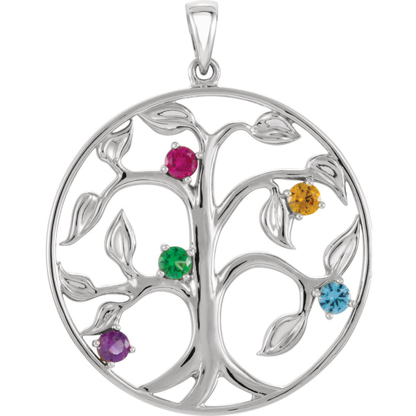 Made To Order Family Tree of Life Pendant Gold, Silver, or Platinum 5 Stone - Trustmark Jewelers - Pendants and Necklaces - 1