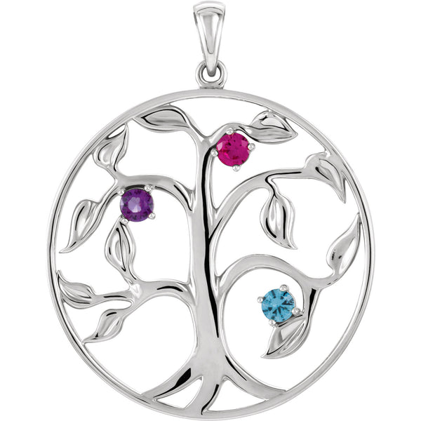 Customized Family Tree of Life Pendant Gold, Silver, or Platinum 3 Stone - Trustmark Jewelers - Pendants and Necklaces - 1