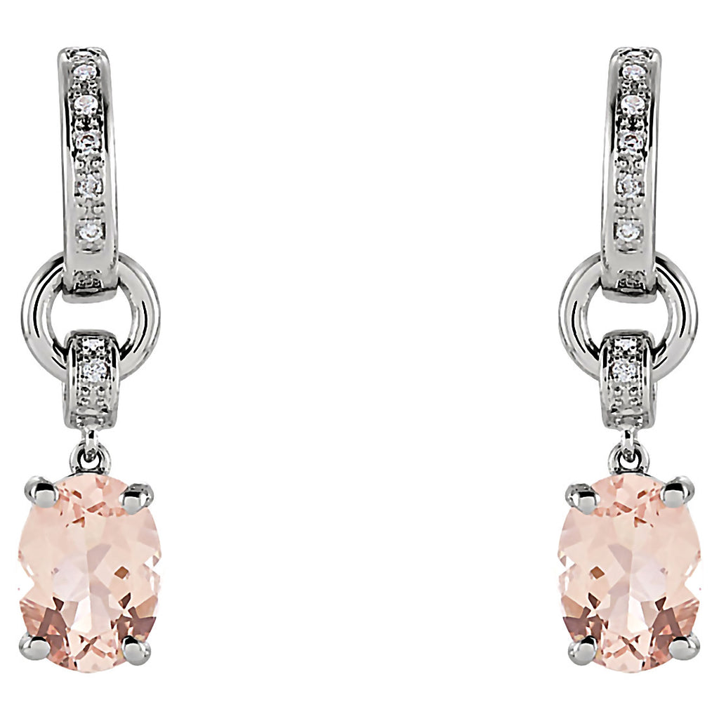 14K White Gold Genuine Morganite and Diamond Drop J-Post Earrings