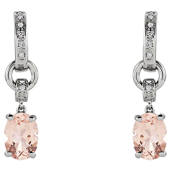 14K White Gold Genuine Morganite and Diamond Drop J-Post Earrings