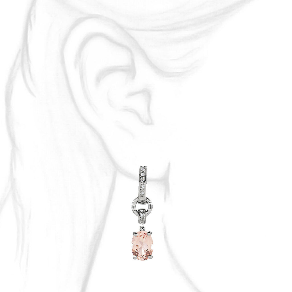 14K White Gold Genuine Morganite and Diamond Drop J-Post Earrings