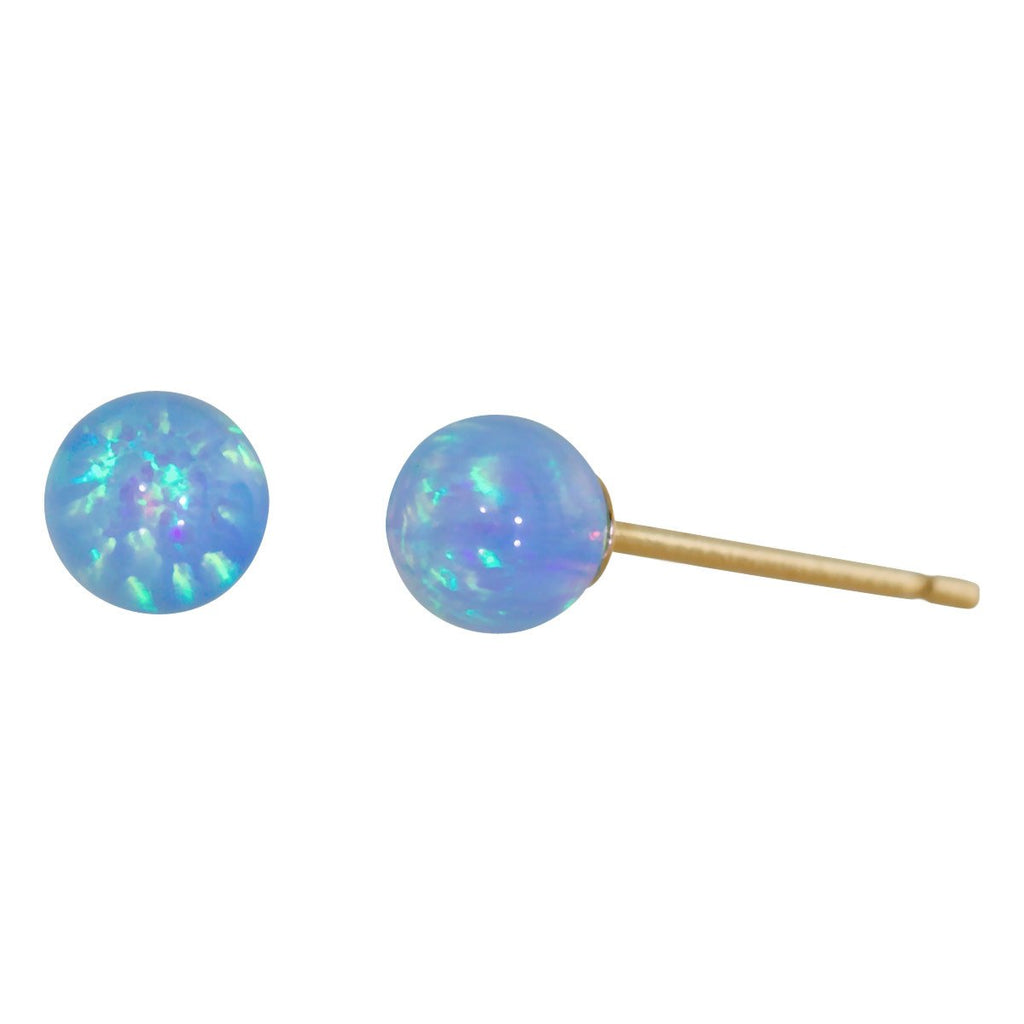 Sky: 6mm Azure Blue Opal Ball Stud Post Earrings Solid 14K Yellow Gold - TrustmarkJewelers.com