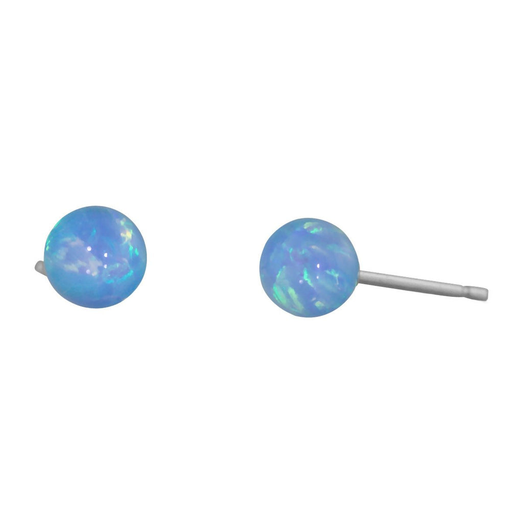Sky: 4mm Azure Blue Opal Ball Stud Post Earrings Solid 14K White Gold - TrustmarkJewelers.com
