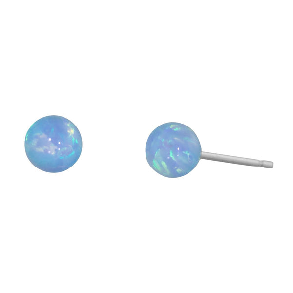 Sky: Azure Blue Opal Ball Stud Post Earrings Solid 14K White Gold - TrustmarkJewelers.com