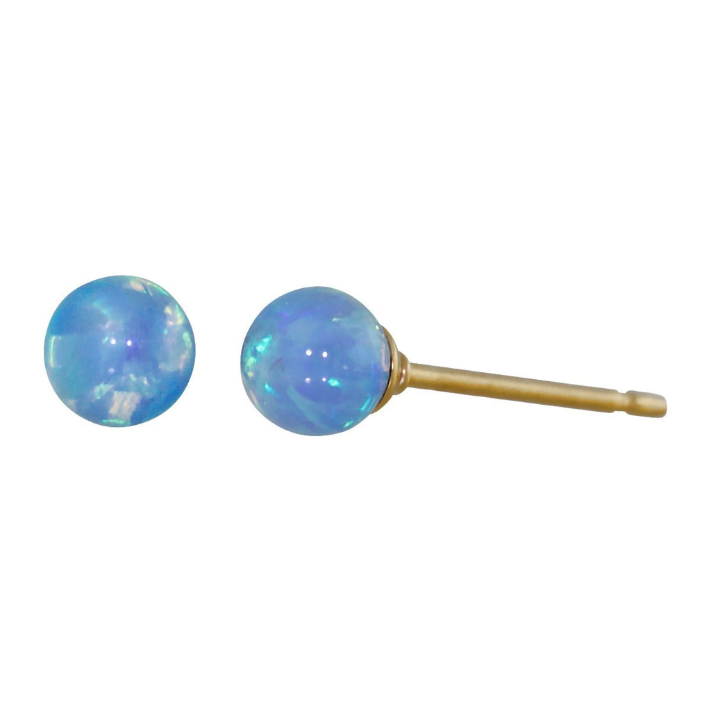 Sky: 6mm Azure Blue Opal Ball Stud Post Earrings Solid 14-20 Gold Filled - TrustmarkJewelers.com