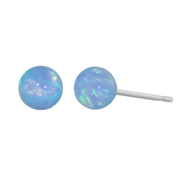 Sky: Azure Blue Opal Ball Stud Post Earrings Solid 925 Sterling Silver - TrustmarkJewelers.com