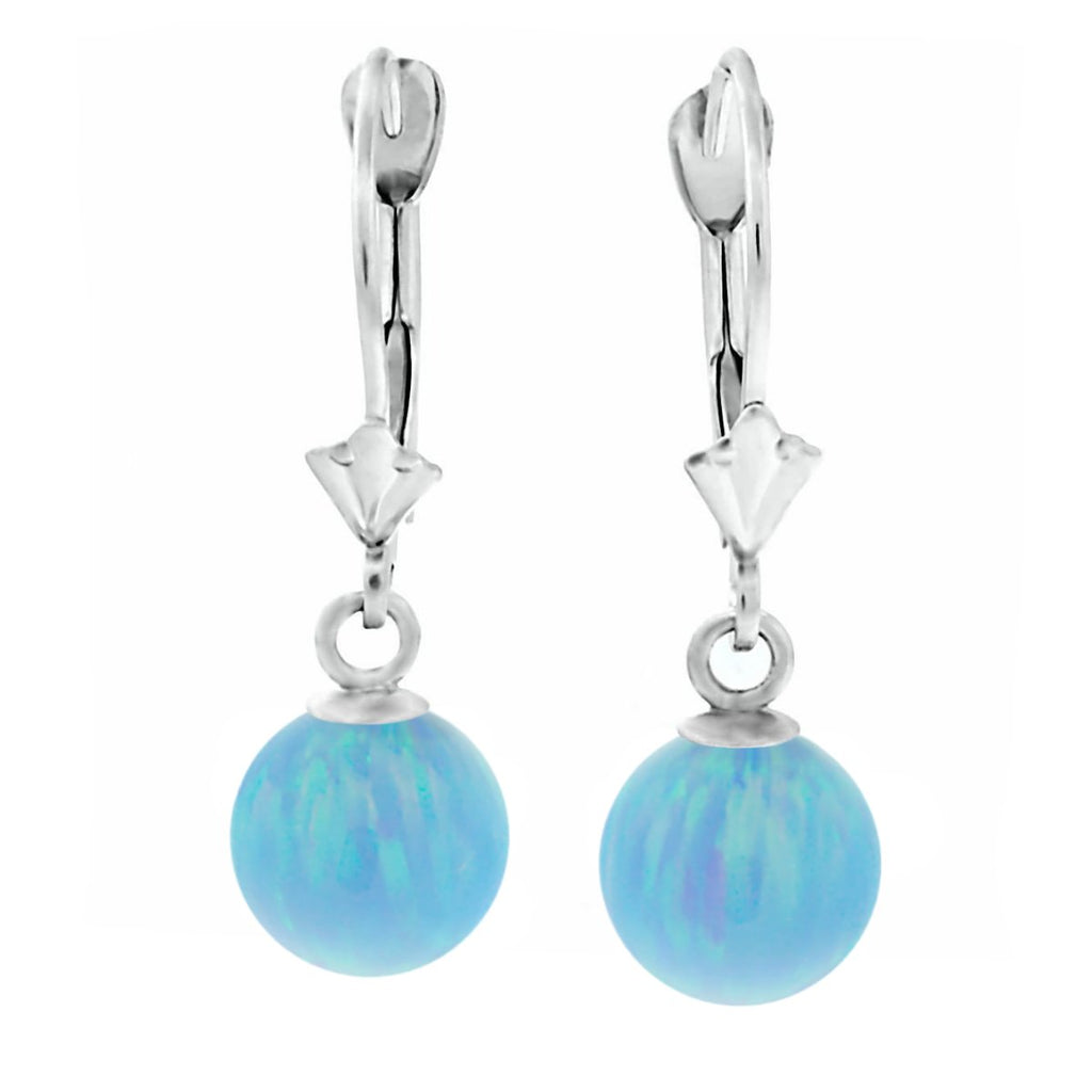 Sky: Azure Blue Created Australian Opal Ball Drop Leverback Earrings 14K White Gold - TrustmarkJewelers.com