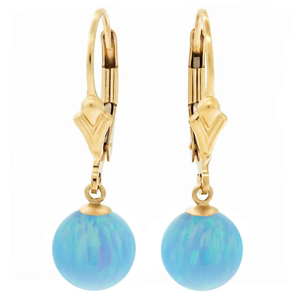 Sky: Azure Blue Created Australian Opal Ball Drop Leverback Earrings 14-20 Gold Filled - TrustmarkJewelers.com