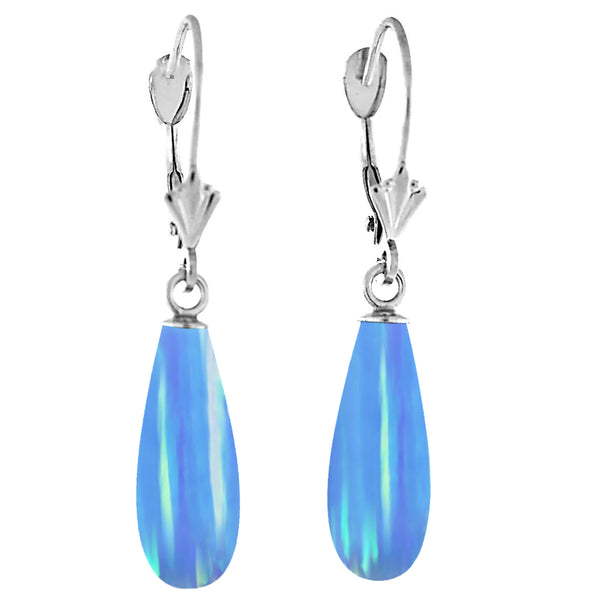 Sky: Azure Blue Created Australian Opal Teardrop 14K White Gold Leverback Earrings