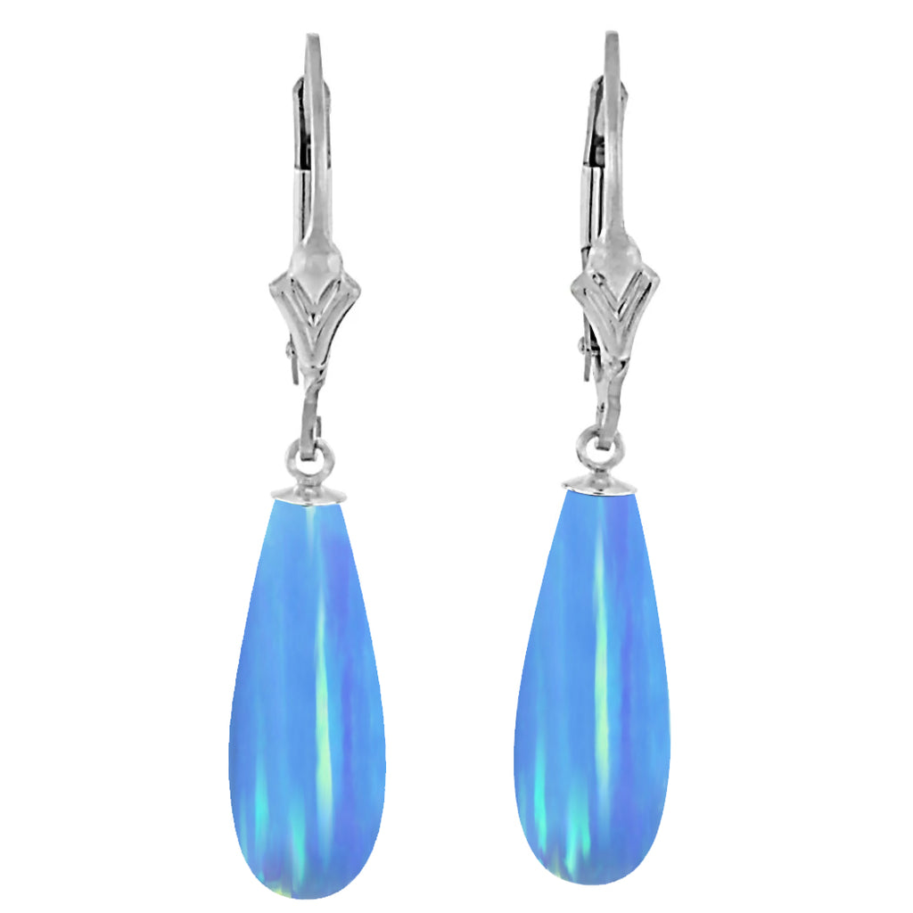 Sky: Azure Blue Created Australian Opal Teardrop 925 Sterling Silver Leverback Earrings