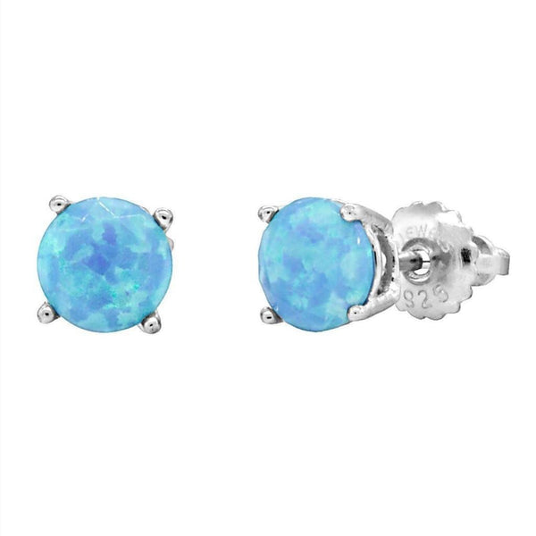 Sky: 6mm Diamond-Cut Faceted Azure Blue Opal Screw Back Earrings ...