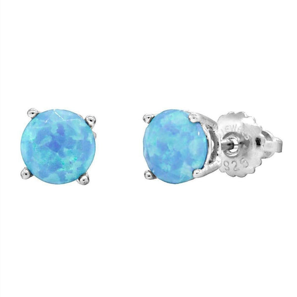 Sky: 6mm Diamond-Cut Faceted Azure Blue Opal Screw Back Earrings - TrustmarkJewelers.com
