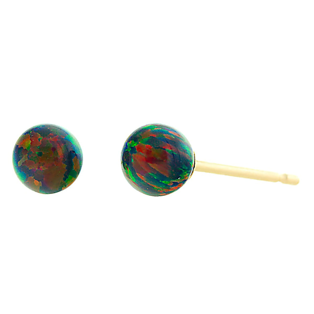 Aurora: Black Created Australian Opal Ball Stud Earrings 14k Yellow Gold - TrustmarkJewelers.com