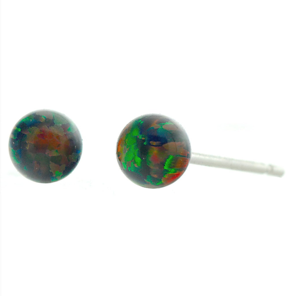 Aurora: 4mm Black Australian Opal Ball Stud Earrings 14k White Gold - TrustmarkJewelers.com