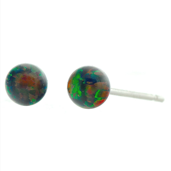 Aurora: 4mm Black Australian Opal Ball Stud Earrings 14k White Gold - TrustmarkJewelers.com