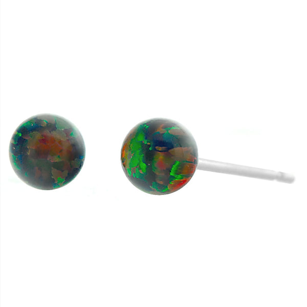 Aurora: Black Created Australian Opal Ball Stud Earrings 14k White Gold - TrustmarkJewelers.com