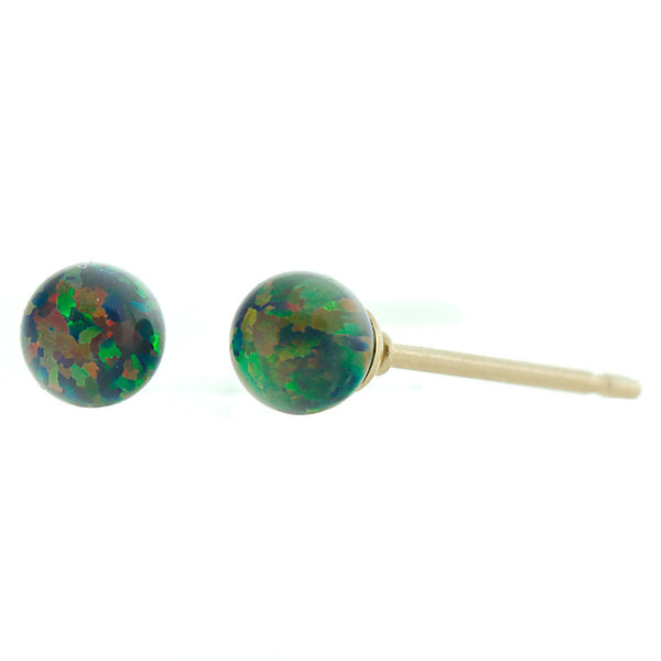 Aurora: 4mm Black Australian Opal Ball Stud Earrings 14-20 Gold Filled - TrustmarkJewelers.com