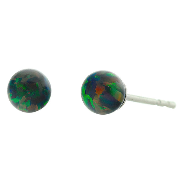 Aurora: 4mm Black Australian Opal Ball Stud Earrings Sterling Silver - TrustmarkJewelers.com