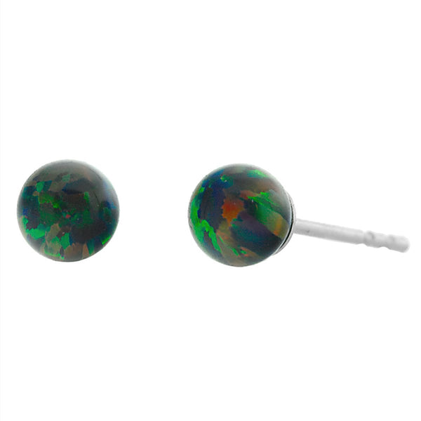 Aurora: Black Created Australian Opal Ball Stud Earrings 925 Sterling Silver - TrustmarkJewelers.com