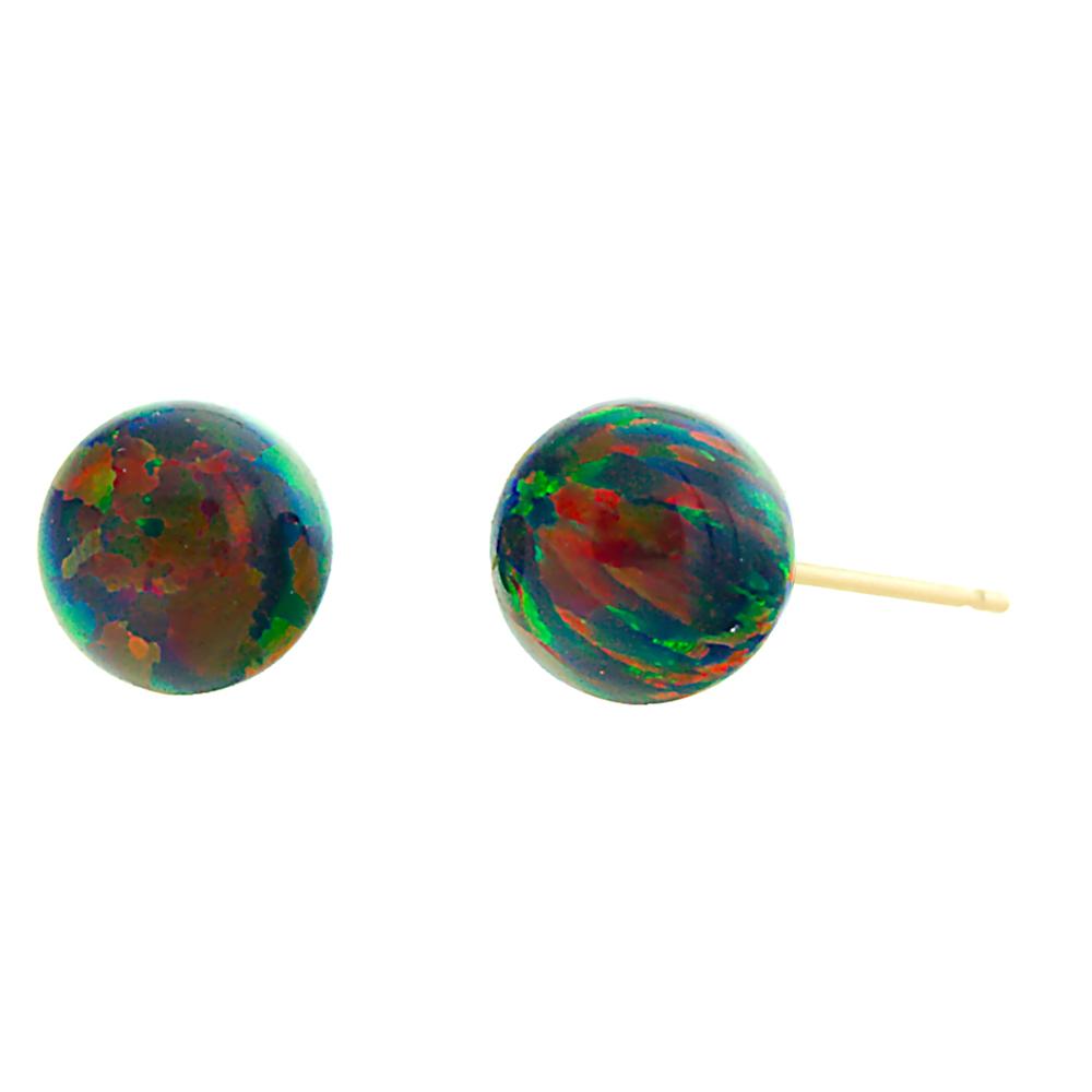 Aurora: Black Created Australian Opal Ball Stud Earrings 14k Yellow Gold - TrustmarkJewelers.com
