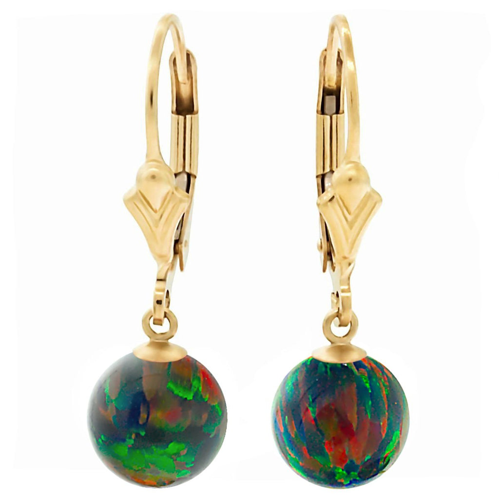 Aurora: Black Created Australian Opal Ball Drop Leverback Earrings 14-20 Gold Filled - TrustmarkJewelers.com