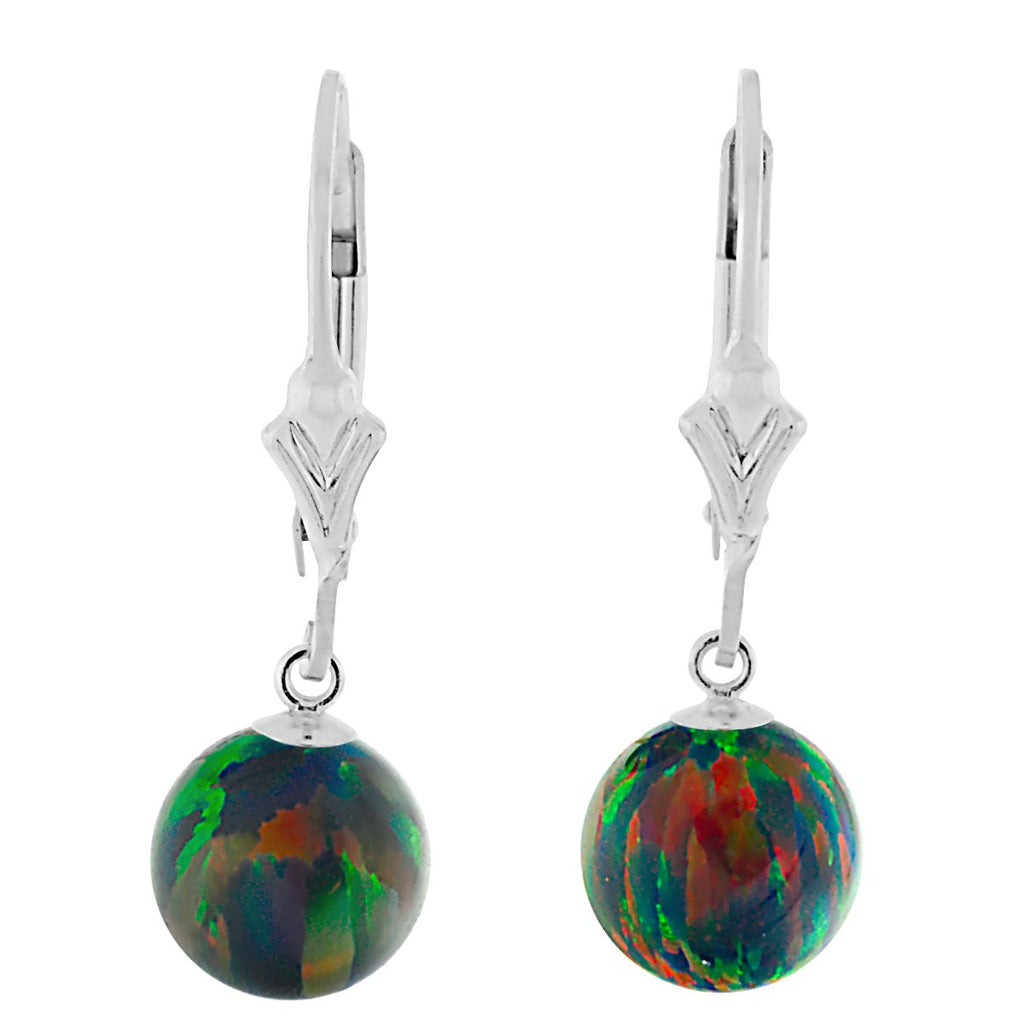 Aurora: Black Created Australian Opal Ball Drop Leverback Earrings 925 Sterling Silver - TrustmarkJewelers.com