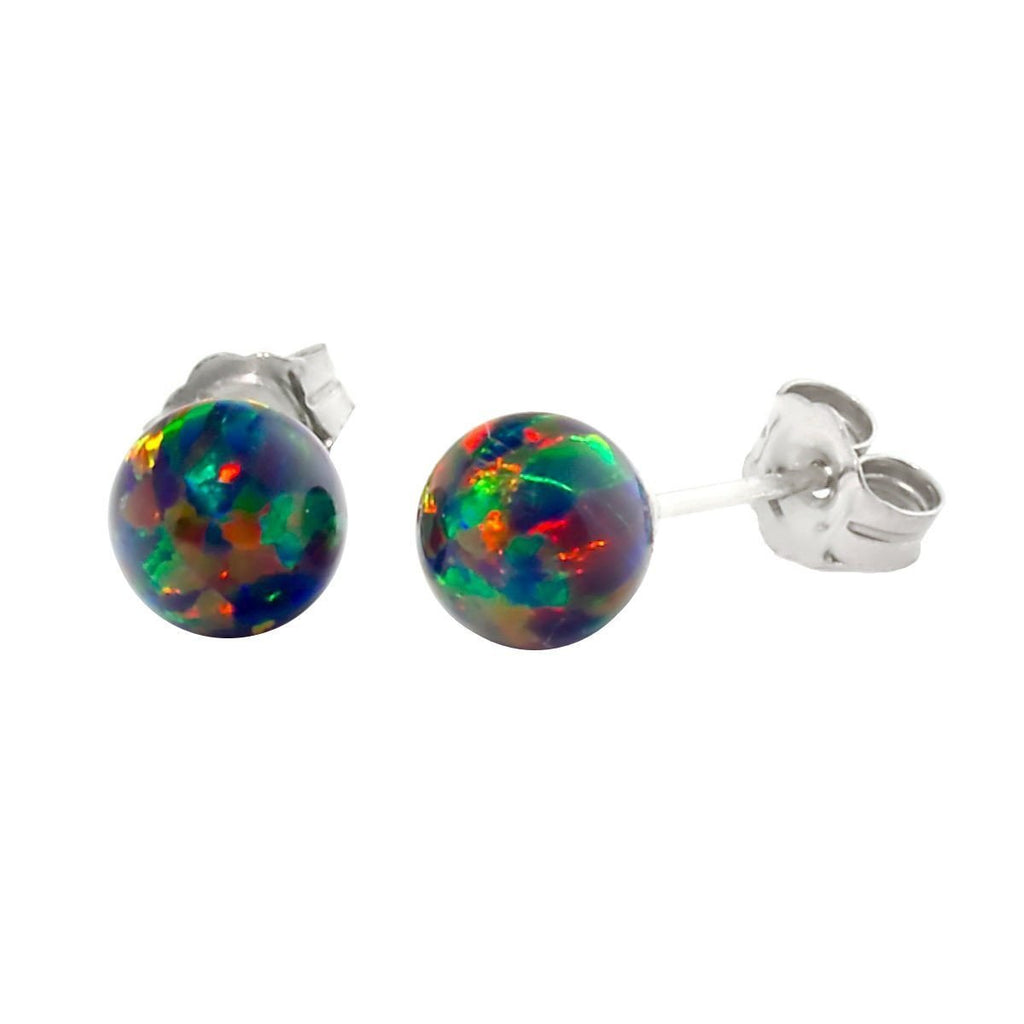 Aurora: 6mm Black Australian Opal Ball Stud Earrings 14k White Gold - TrustmarkJewelers.com