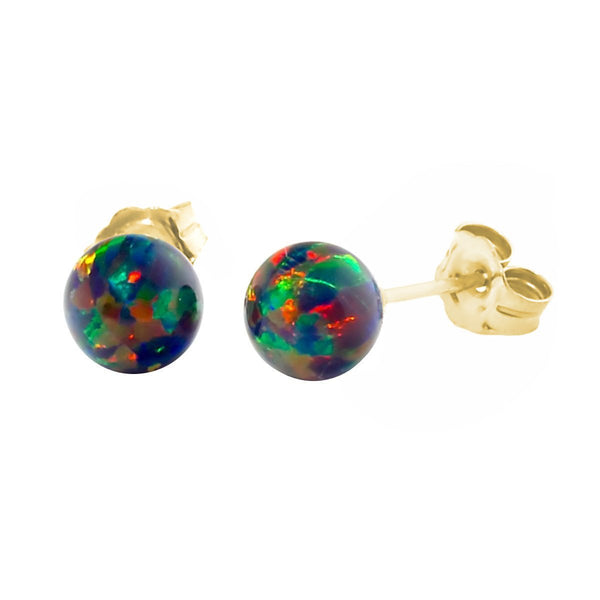 Aurora: 6mm Black Australian Opal Ball Stud Earrings 14-20 Gold Filled - TrustmarkJewelers.com