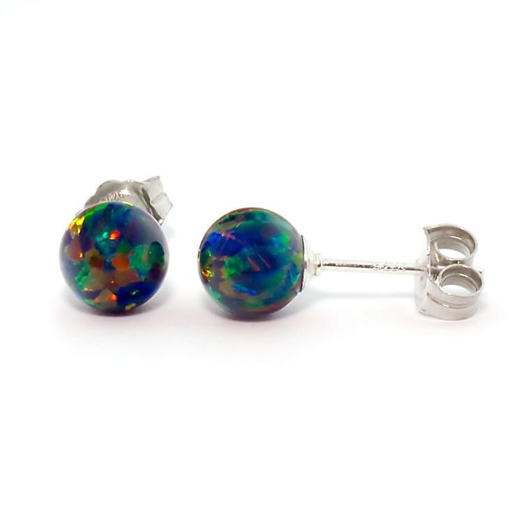 Aurora: 6mm Black Australian Opal Ball Stud Earrings Sterling Silver - TrustmarkJewelers.com