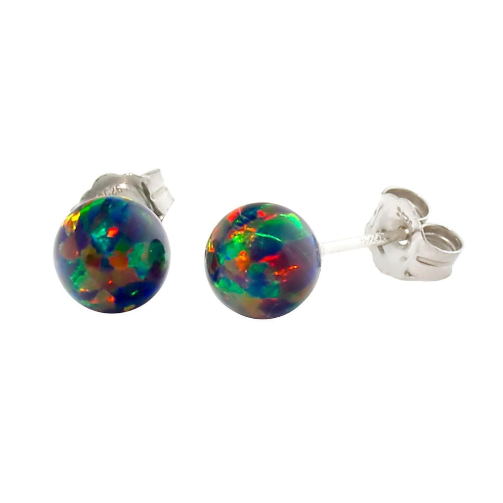 Aurora: 6mm Black Australian Opal Ball Stud Earrings Sterling Silver - TrustmarkJewelers.com