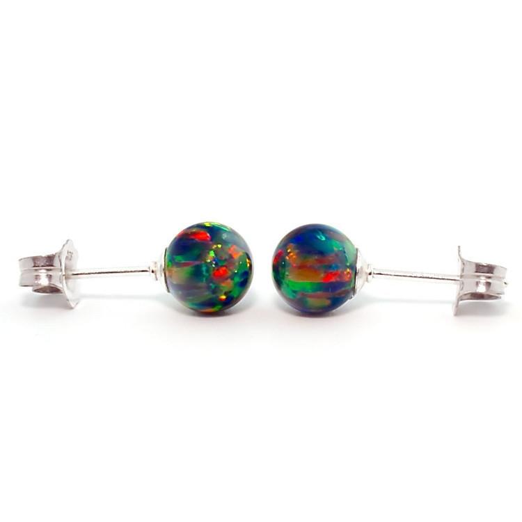 Aurora: 6mm Black Australian Opal Ball Stud Earrings Sterling Silver - TrustmarkJewelers.com