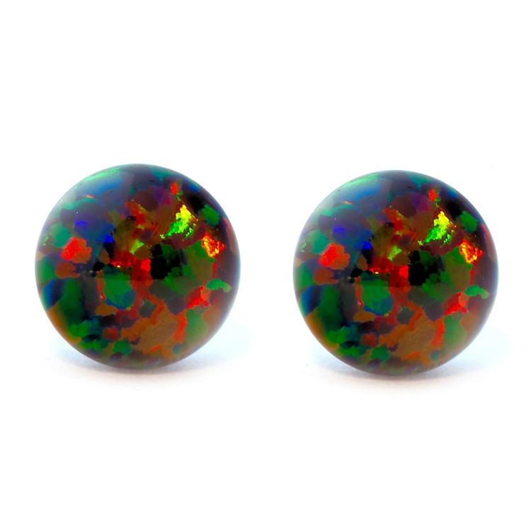 Aurora: 8mm Black Australian Opal Ball Stud Earrings 14k White Gold - TrustmarkJewelers.com