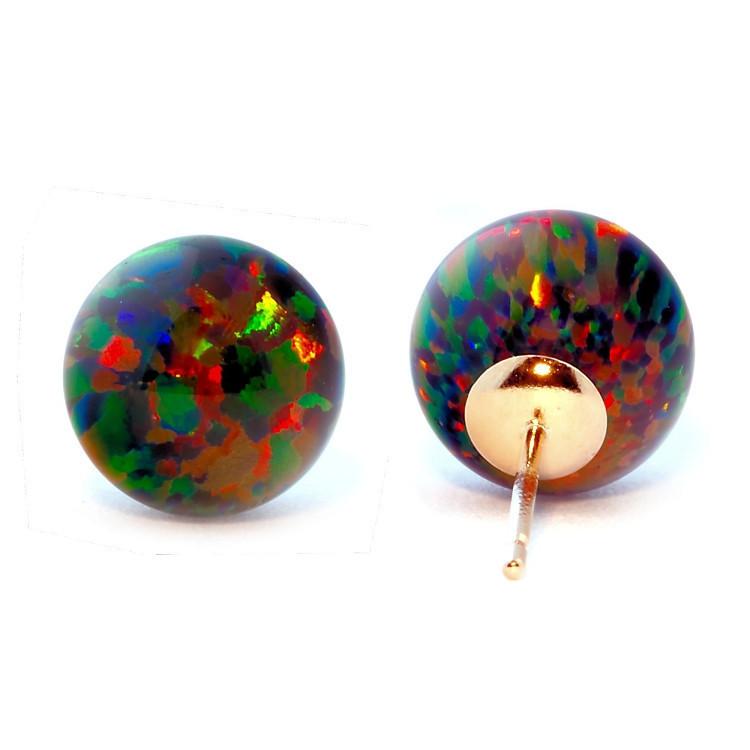 Aurora: 8mm Black Australian Opal Ball Stud Earrings 14-20 Gold Filled - TrustmarkJewelers.com