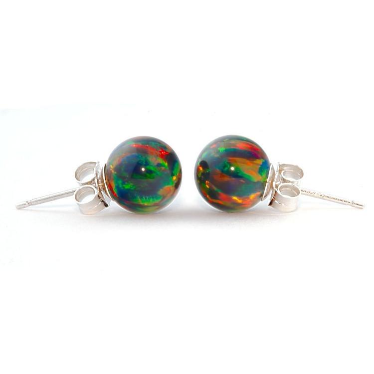 Aurora: 10mm Black Australian Opal Ball Stud Earrings Sterling Silver - TrustmarkJewelers.com