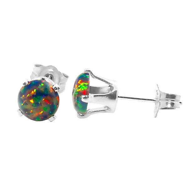 Aurora: 1.3ct 6mm Black Australian Opal Crown Set Stud Earrings 925 Silver - TrustmarkJewelers.com