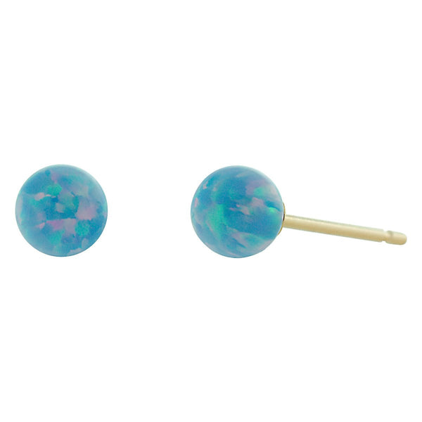 Carrie: 4mm Cornflower Blue Opal Ball Stud Post Earrings 14K Yellow Gold - TrustmarkJewelers.com