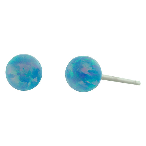Carrie: 4mm Cornflower Blue Opal Ball Stud Post Earrings 14K White Gold - TrustmarkJewelers.com
