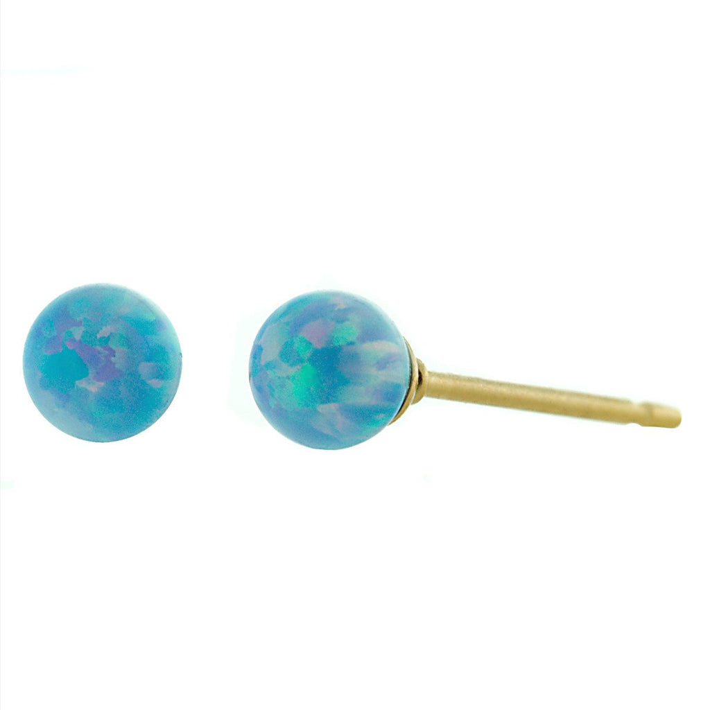 Carrie: 4mm Cornflower Blue Opal Ball Stud Post Earrings 14-20 Gold Filled - TrustmarkJewelers.com