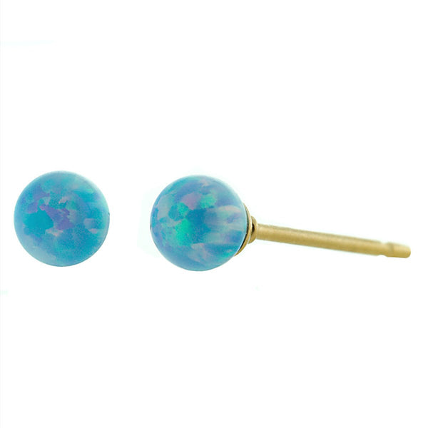 Carrie: 4mm Cornflower Blue Opal Ball Stud Post Earrings 14-20 Gold Filled - TrustmarkJewelers.com