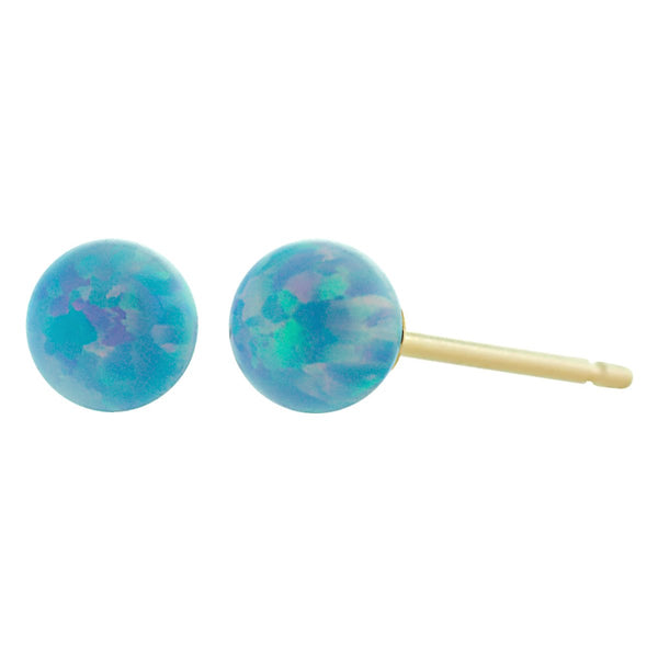 Carrie: Cornflower Blue Created Australian Opal Ball Stud Earrings 14-20 Gold Filled - TrustmarkJewelers.com