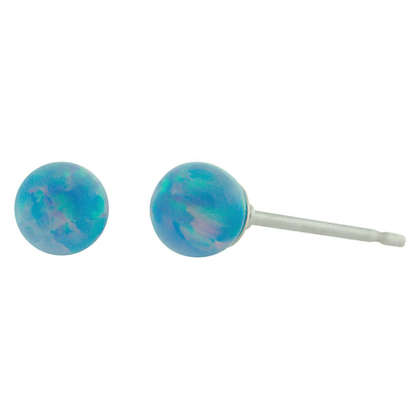 Carrie: 4mm Cornflower Blue Opal Ball Stud Post Earrings 925 Sterling Silver - TrustmarkJewelers.com