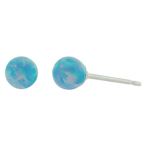 Carrie: Cornflower Blue Created Australian Opal Ball Stud Earrings 925 Sterling Silver - TrustmarkJewelers.com