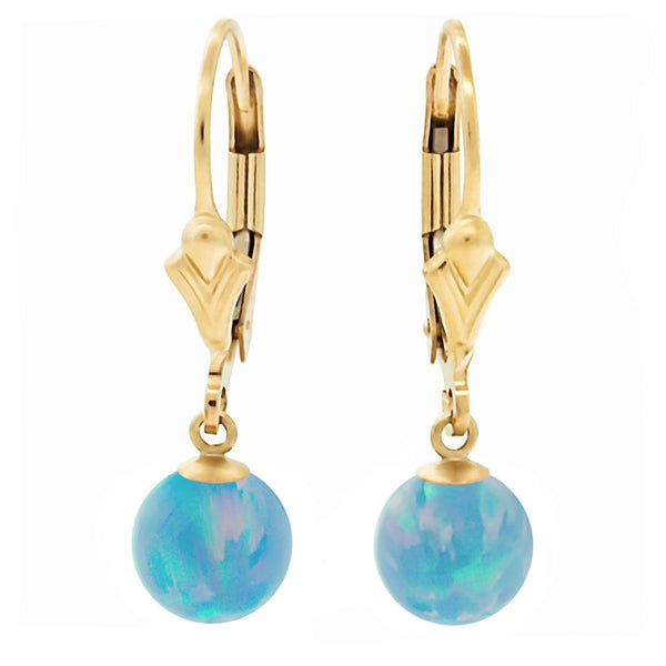 Carrie: Cornflower Blue Created Australian Opal Ball Drop Leverback Earrings 14-20 Gold Filled - TrustmarkJewelers.com