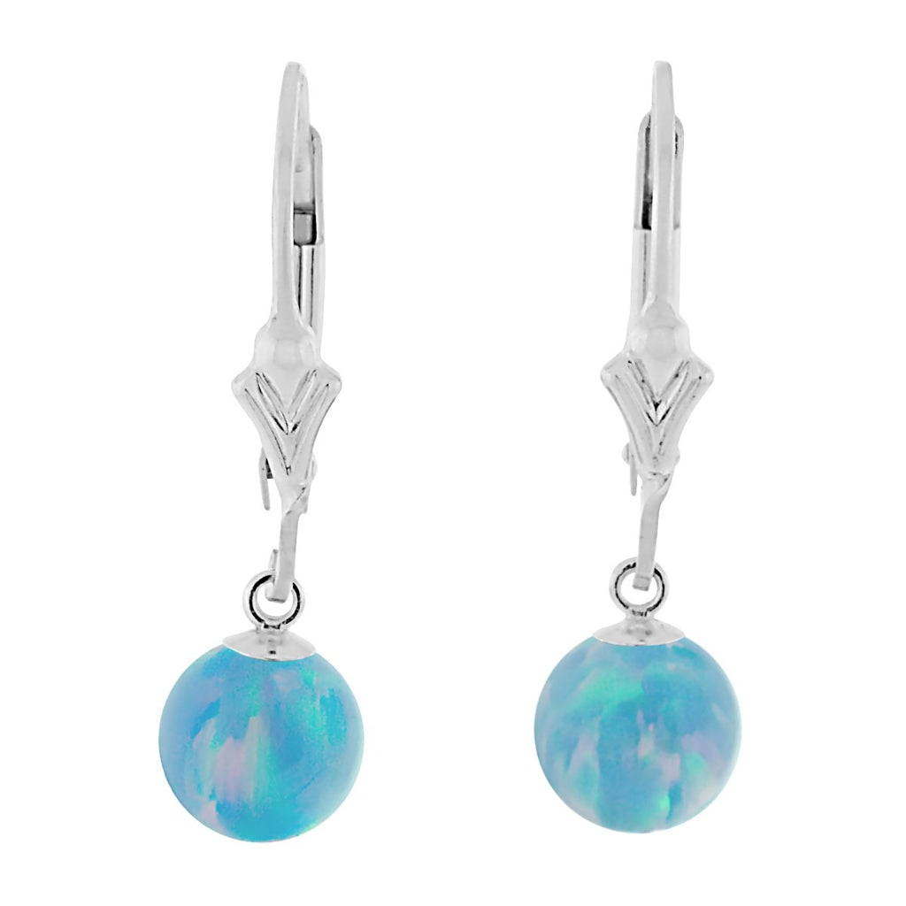 Carrie: Cornflower Blue Created Australian Opal Ball Drop Leverback Earrings 925 Sterling Silver - TrustmarkJewelers.com