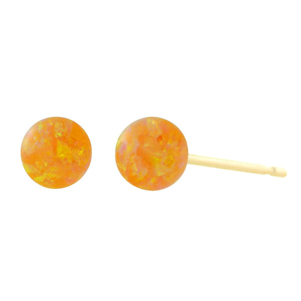 Cira: Citrine Yellow Created Australian Opal Ball Stud Earrings 14K Yellow Gold - TrustmarkJewelers.com